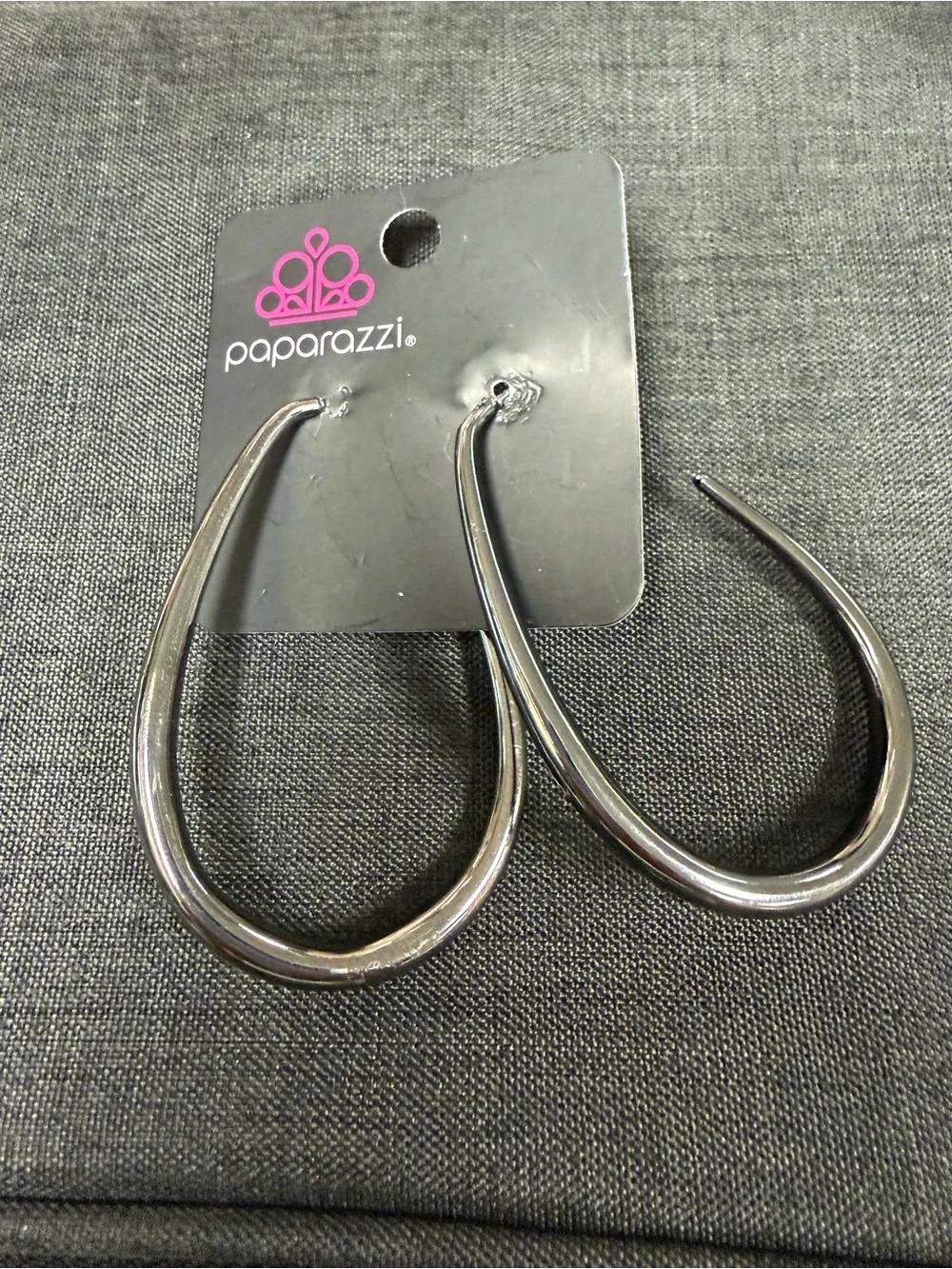 Paparazzi Shiny Gunmetal Open Teardrop Hoop Earrings